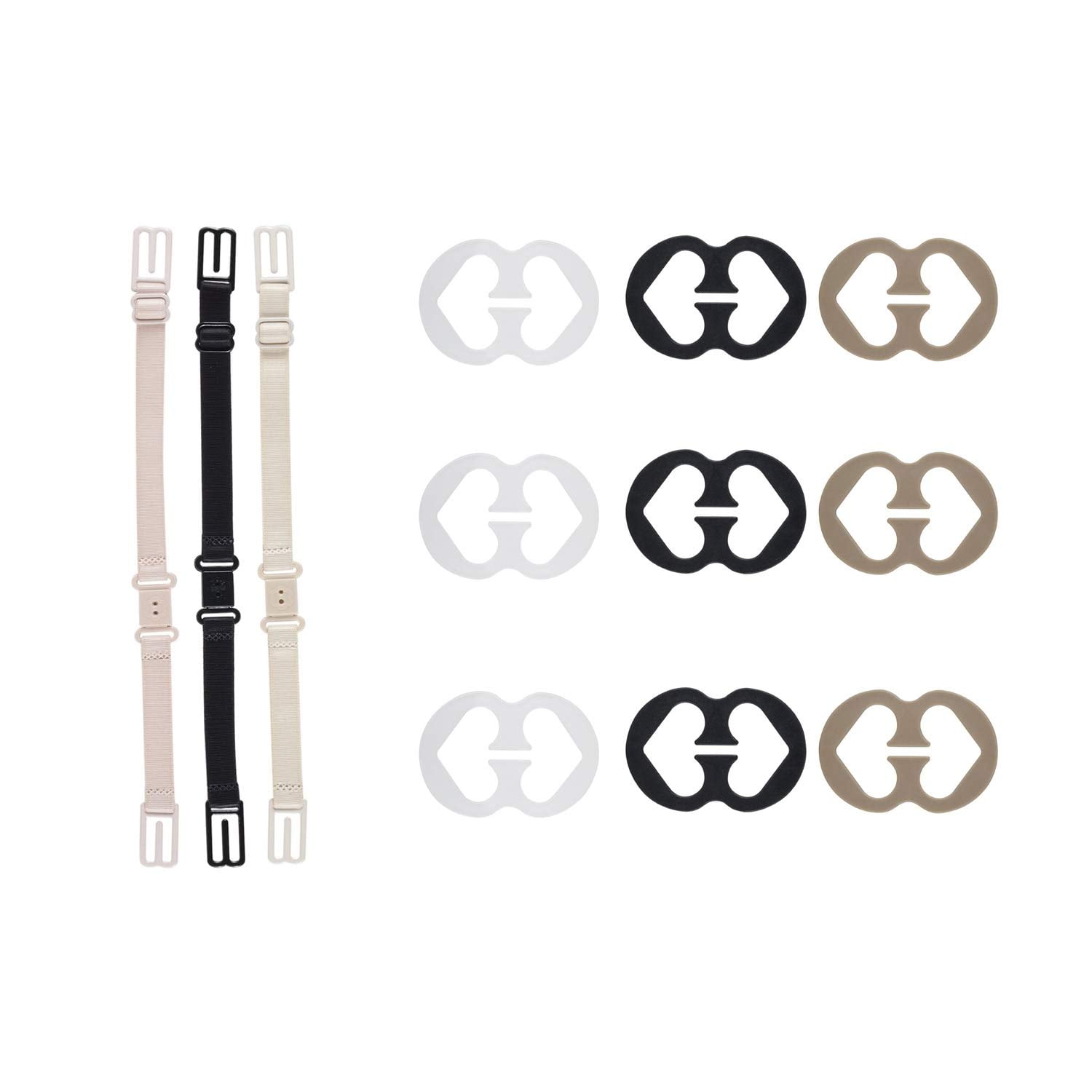 LUCSIS Bra strap holders non slip elastic banding, bra strap clips for the  back, cross back convertors, beige, black, Beige, Black, Standard size