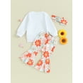 thumbnail image 4 of Bagilaanoe 3pcs Baby Girl Pants Set Toddler Letter Long Sleeve Sweatshirt Tops + Floral Flare Trousers + Headband 9M 12M 18M 24M 3T 4T Kids Casual Clothes, 4 of 8