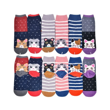 

SPRING PARK 1 Pair Winter Women Men Unisex Cartoon Cats Stripes/Dots Coral Velvet Warm Soft Middle Tube Socks