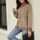 thumbnail image 5 of Blusa de mujer manga larga cuello alto ajuste casual blusa de puño de bloque de color caqui XL, 5 of 8