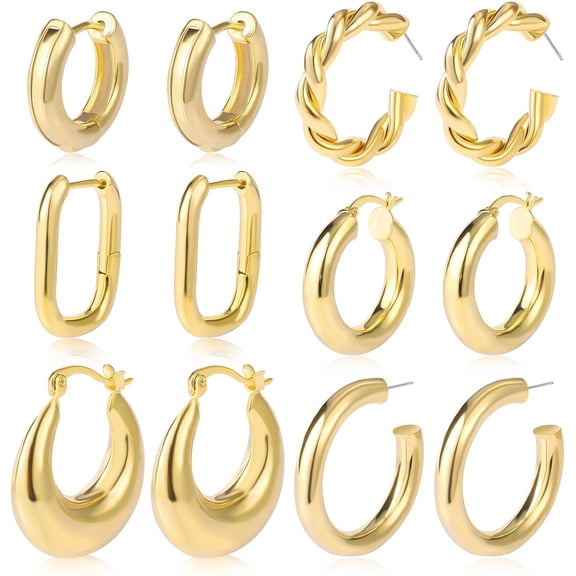 6 Pairs Gold Hoop Earrings for Womem: 14K Gold-plated Lightweight Hypoallergenic, Nickel-Free Lead-Free, Non-Tarnish Cartilage for Multiple Piercings Stack for Jewelry Set
