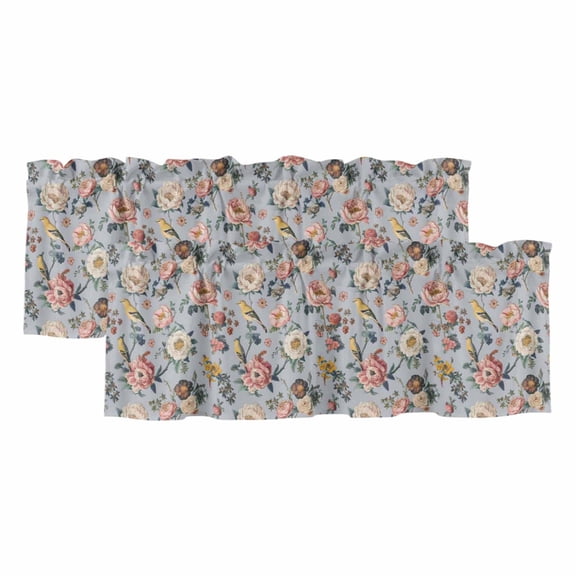 2 Pack Valances for Window, Vintage Spring Floral Short Curtains for Kitchen Bedroom Living Room, Farmhouse Flowers Blue Vintage Rod Pocket Small Window Treatment Valance Drapes 42 x 18 Inch