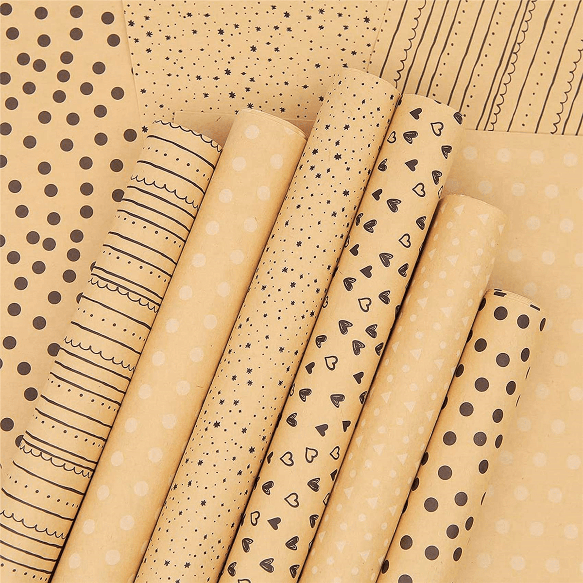 Kraft ,Birthday Wrapping Paper,24 Sheets Kraft Brown Wrapping Paper with Tags Strings Sticker,24 x wrapping paper 8 x rope 24 x tag 4 x double-sided tape 4 x sticker,brown