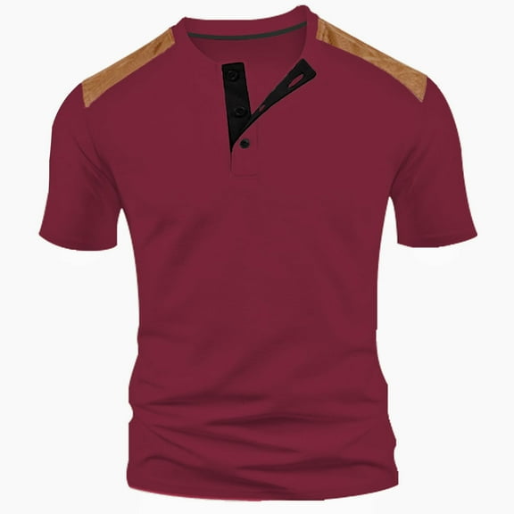 WRKEKC Men's T-Shirts Casual Breathable Half Button Stand Collar Color Block Short Sleeve Stylish Shirt for Daily Wear