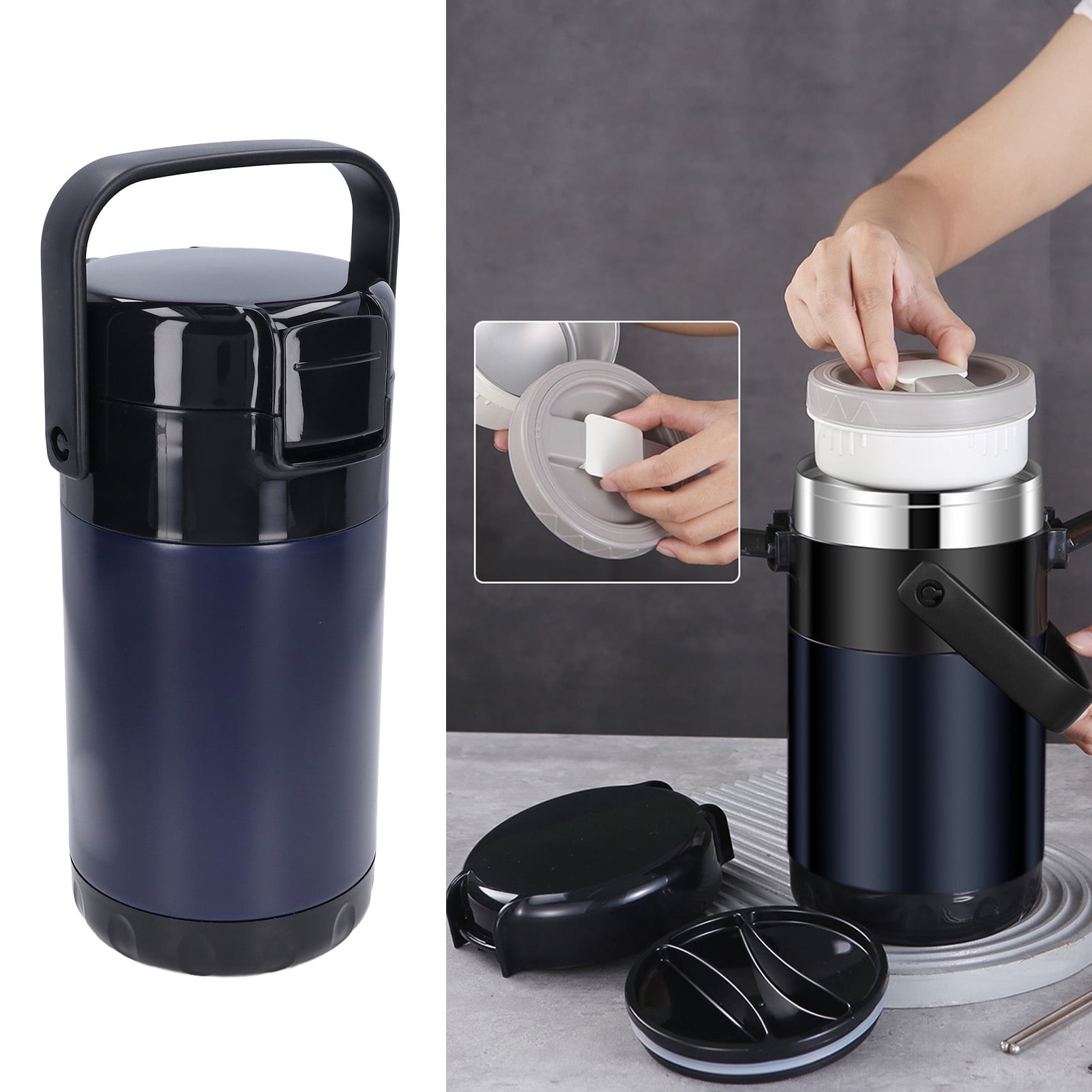 Bento Box Adult Lunch box with Bag, 4 Tier Stainless Steel Insulated Thermal Compartment Food Container with Handle, Leak-proof Stackable Lunch Containers for Work[Blue]