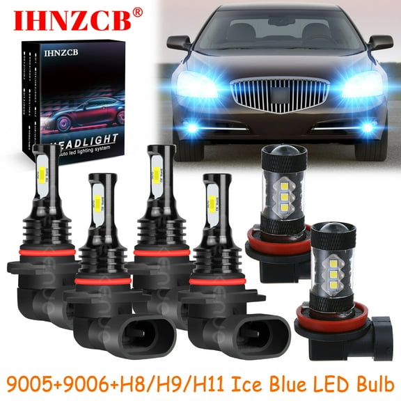 IHNZCB 9005 9006 H8/H9/H11 for Buick Lucerne 2006-2011 Ice Blue Led Headlights Bulb High Low Beam Fog Light,HKL,Y01