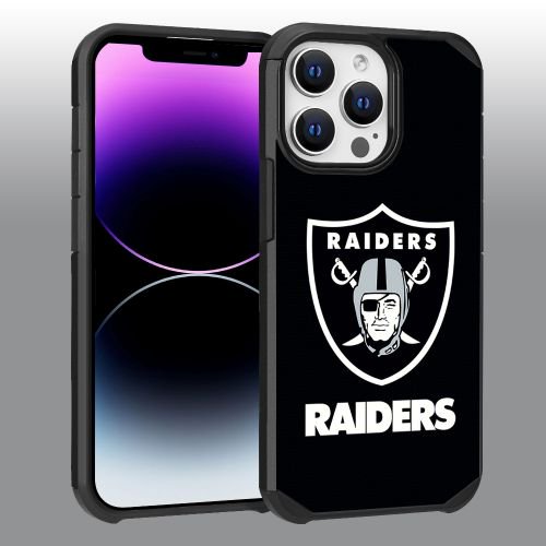 Apple iPhone 14 Pro Max (6.7) - NFL Licensed Las Vegas Raiders Black Textured Back Cover on Black TPU Skin