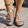 thumbnail image 2 of Women's Bohemia Straw Dress Sandals 2025 Beach Vacation Braided Rhinestones Flat Slingback Sandals, 2 of 6