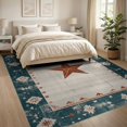 thumbnail image 3 of ODIKA 8'x10' Washable Area Rug Non-Slip Chair-Friendly Mat Teal Farmhouse Stars Distressed Plank Motif Terracotta Round for Dining Room, Large Office, Lounge, 3 of 7