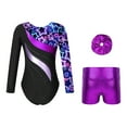 thumbnail image 2 of Alvivi Girls Metallic Long Sleeve Gymnastics Leotards Dancing Tumbling Bodysuit with Shorts Hairband Neon Starry 6, 2 of 7