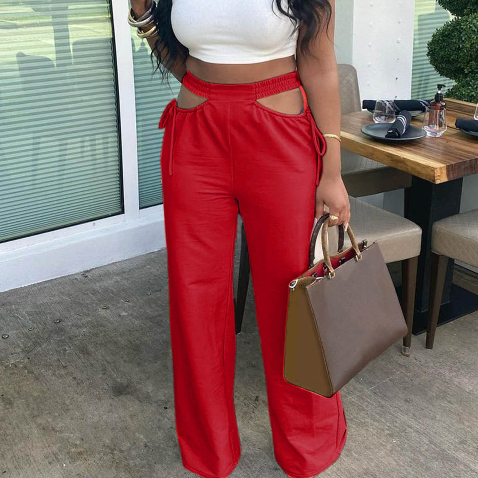 High Waisted Belted Wide Leg Pants in Red – SoCal Lit