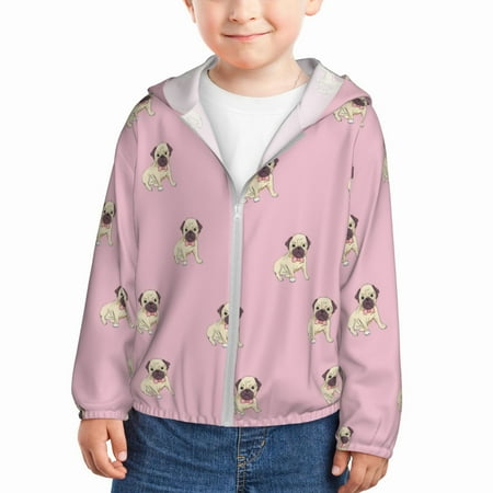 

Rash Guard for Boys Girls - Cute French Bulldog Cartoon Pink Lightweight Long Sleeve Sun Protection Jacket Hooded Cooling Swim Shirt with Zipper for Toddler Kids Children