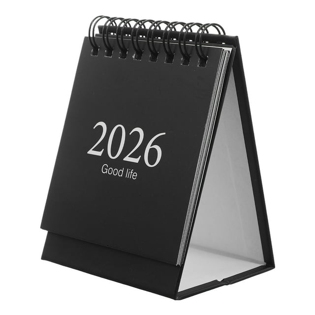 Calendario de escritorio 2026 mensual, con soporte, bloc de notas, pequeño, de pie, para oficina en casa, color negro.