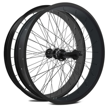 Tracer 26"x3"x13Gx36H Alloy Black FAT Rims Wheel Set, for beach Cruiser Bike, Black