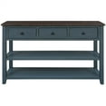thumbnail image 4 of Retro Design Console Table with 2 Open Shelves & 3 Drawers, Pine Solid Wood Frame and Leg, Narrow Long Sofa Table, Large Storage Space for Living Room, Entryway, Navy, 4 of 6