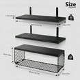 thumbnail image 2 of Floating Shelves, 3 Set Wall Mounted Wood Bathroom Shelves with Wire Storage Basket & Hooks, Farmhouse Floating Shelf Bathroom Accessories for Bedroom, Living Room, Kitchen, Bathroom Decor – Black, 2 of 7