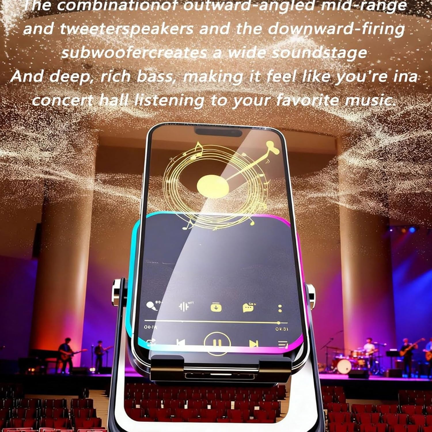 5-in-1 Wireless Induction Bluetooth Speaker with Adjustable Phone Stand, HD Stereo Sound, 5000mAh Rechargeable, 8 RGB Colorful Ambient Light, 360° Foldable Audio Cellphone Holder for iPhone (Mix, 2)