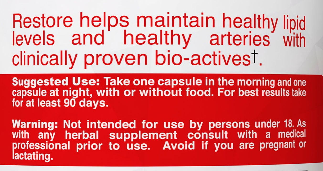 Restore - Supports Healthy Cholesterol, Red Yeast Rice, Grape Seed, Folic Acid for Advanced Lipid Control, All-Natural Bio-Actives, Helps Promote Healthy Cholesterol (One Bottles)