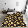 thumbnail image 4 of JUNZAN Royal Blue Plaid Sunflower Print Flannel Fleece Blanket Throw Blanket for Bed,Sofa,Couch,Travel,Camping(60"x50" ), 4 of 5