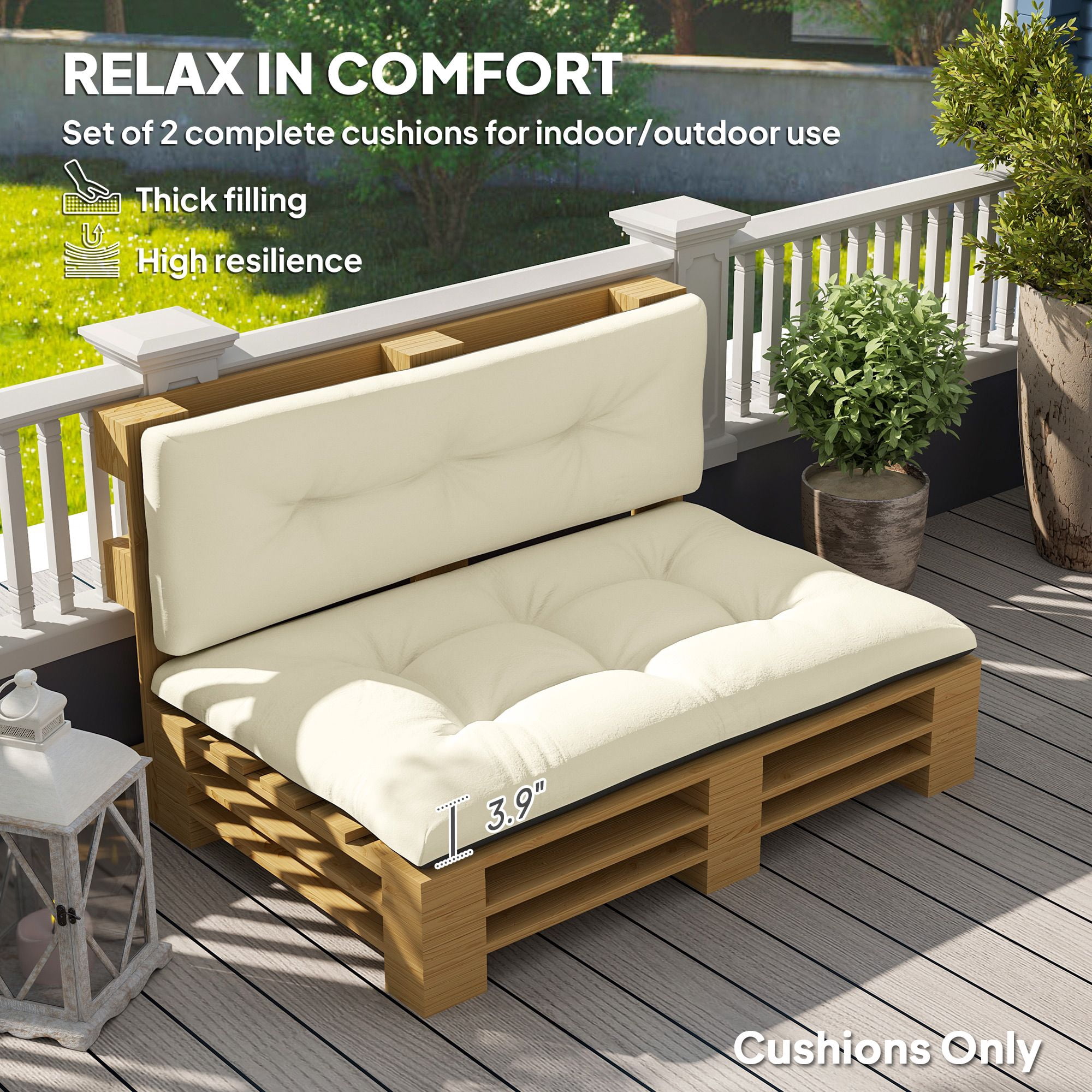 Alvantor 47"Patio Cushions 2 Seater Pallet Cushions 3.9" Bench Cushion for Garden, Patio,Cream White