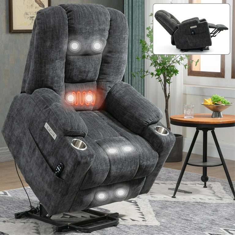 Large Power Lift Recliner Chair with Massage and Heat for Adult Overstuffed Wide Recliners Heavy Duty Motion Mechanism with USB and Type C Ports 2 Steel Cup Holders Gray Walmart