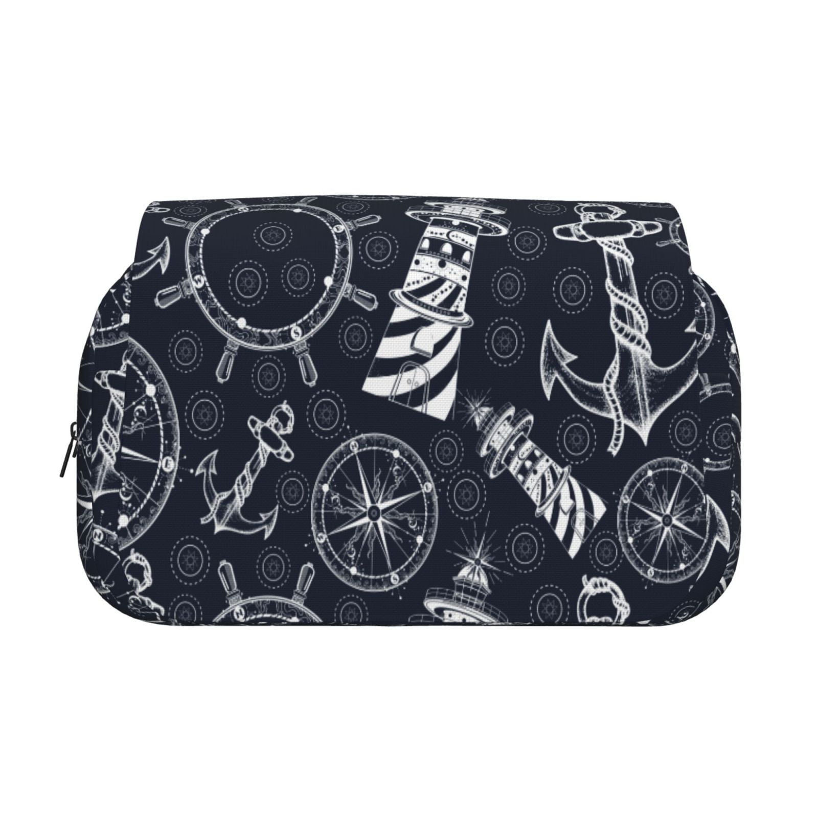 Rateoe Anchors and Lighthouse Pattern Double Clamshell Pen Case, Storage Organizer with Two Zipper Compartments– Holds Up to 50 Pencils & Pens