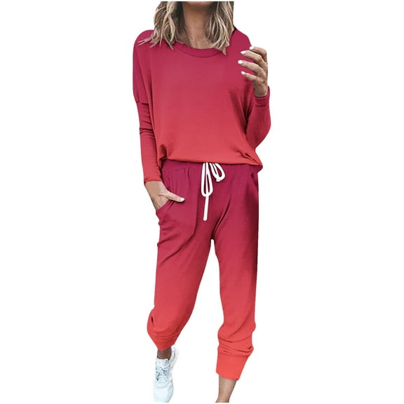 Kaemgyyd Womens Two Piece Outfits Casual Plus Size Sweatsuits Tracksuit Crew Neck Tops Matching Drawstring Jogger with Pockets