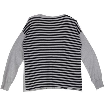 Mary Ya Women's Navy / Grey Stripe Boat Neck Ml Long-sleeve - M