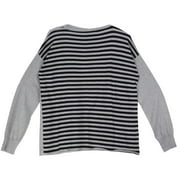 Mary Ya Women's Navy / Grey Stripe Boat Neck Ml Long-sleeve - XL