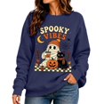 thumbnail image 2 of Womens Crew Neck Sweatshirts Spooky Vibes Mummy Black Cat Pumpkin Graphic Vintage Y2K Pullover Streetwear Top Fall Winter Oversized Sweatshirts Navy L, 2 of 5