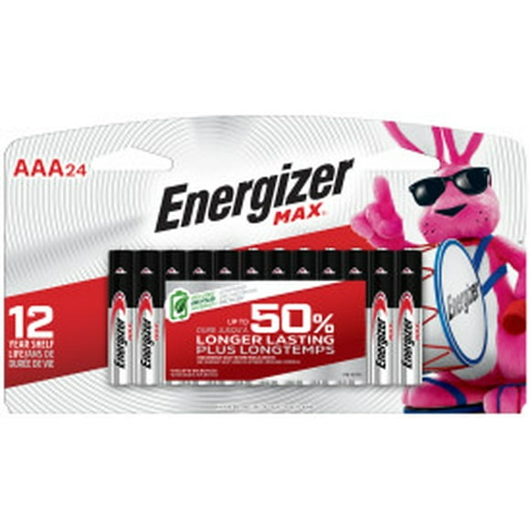Energizer MAX AAA Batteries (24 Pack), Triple A Alkaline Batteries, Long-lasting power and innovation is what the Energizer MAX family is all about. Meet our longest-lasting AA and AAA Energizer MAX batteries yet. They also hold their power for up to 12 years while in storage, so you have power when you need it most.