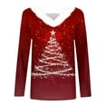 thumbnail image 4 of Uootdi Christmas Long Sleeve Shirts for Women Faux Fur Trim Xmas Tree Ugly Gift Christmas Printed Graphic Shirts Classic Holiday Loose, 4 of 5