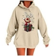 thumbnail image 6 of Feancey Christmas Hooded Sweatshirts for Women Funny Reindeer Graphic Hoodies Drawstring Long Sleeve Fleece Lined Pullover Sweatshirt with Kangaroo Pocket Beige L, 6 of 6