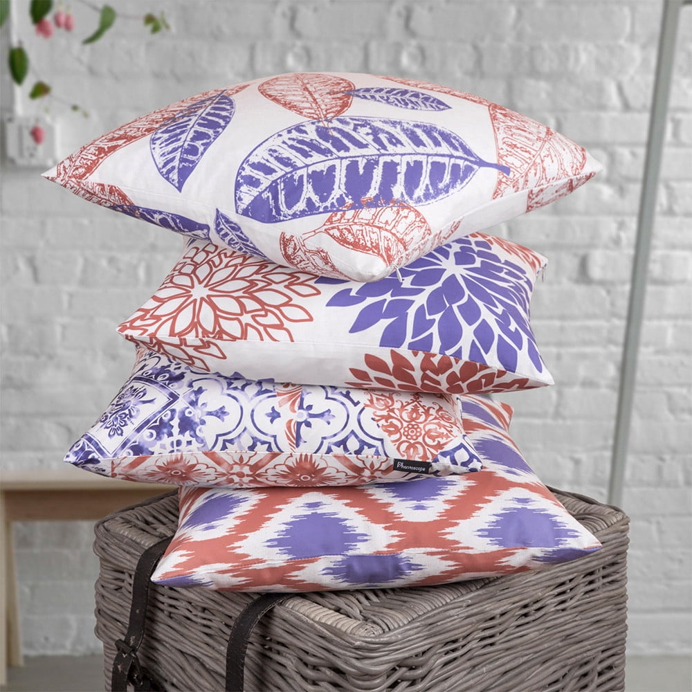 Phantoscope New Living Series Double-sided Design Decorative Throw Pillow Cover, 18" x 18", Blue/Orange, 4 Pack