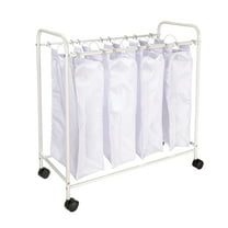 Household Essentials Rolling Laundry Sorter, 4 Bag Laundry Sorter Cart with Washable and Removable Bags, White