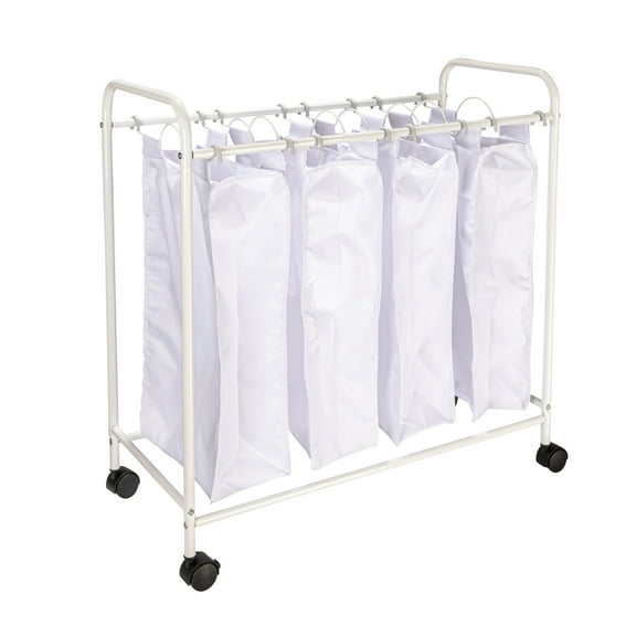 Household Essentials Rolling Laundry Sorter, 4 Bag Laundry Sorter Cart with Washable and Removable Bags, White