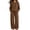 Brown #099, variant on Women's 2 Piece Sweatsuit Set Crewneck Sweatshirt with Kangaroo Pocket and Wide Leg Pants Casual Fleece Lounge Set