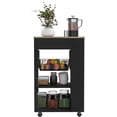 thumbnail image 4 of TUHOME Blosson Kitchen Storage Cart with Drawer, Shelves, Cabinet Wheels, Black Wenge/Light Oak, 4 of 10