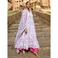 thumbnail image 4 of Janasya Indian Women's White Georgette Floral Print Kurta with Flared Palazzo and Dupatta, 4 of 6