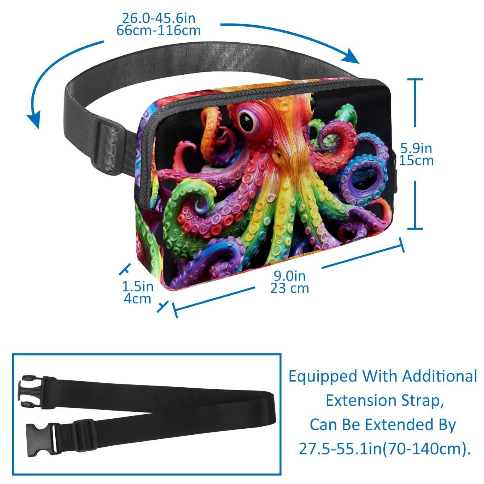 Octopus Lightweight Adjustable Crossbody Bag with Extension Strap - Unisex Fanny Pack Waist Pack Cross Body Bag