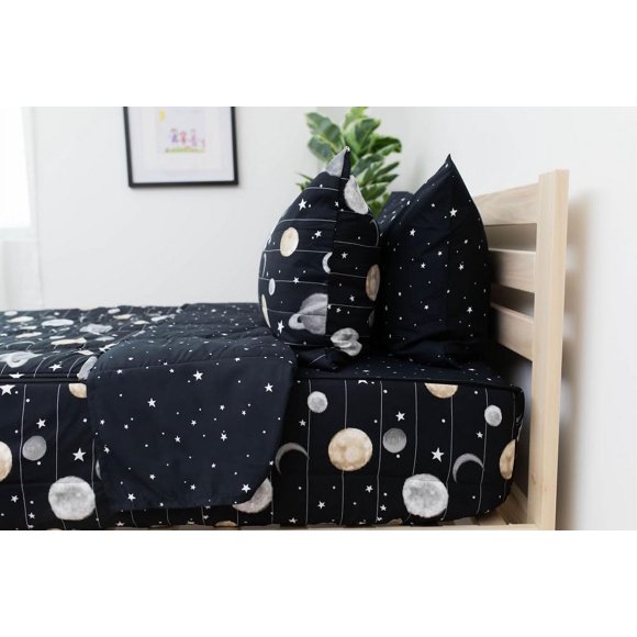 Beddy's Space Theme Kids Durable Zipper Bedding Bed in a Bag Black Sheets and Universe Galaxy Comforter with Stars & Solar System Includes Pillowcase and Sham Easy to Make and Wash Zip Bedding