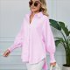 thumbnail image 4 of Camisas de Rayas con Botones para Mujer, Túnicas de Larga, Rosa, XXL, 4 of 9