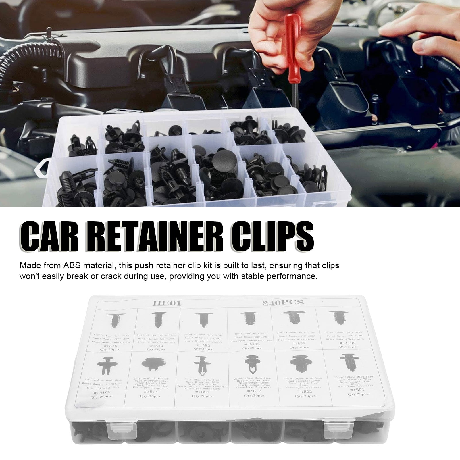 Riousery 240PCS Car Body Retainer Clips ABS Plastic Universal Fit Push Pin Hardware Rivets Assortment Set For Door Trim Panel Bumper Splash Shield (12.20 inches / 30.99 cm)