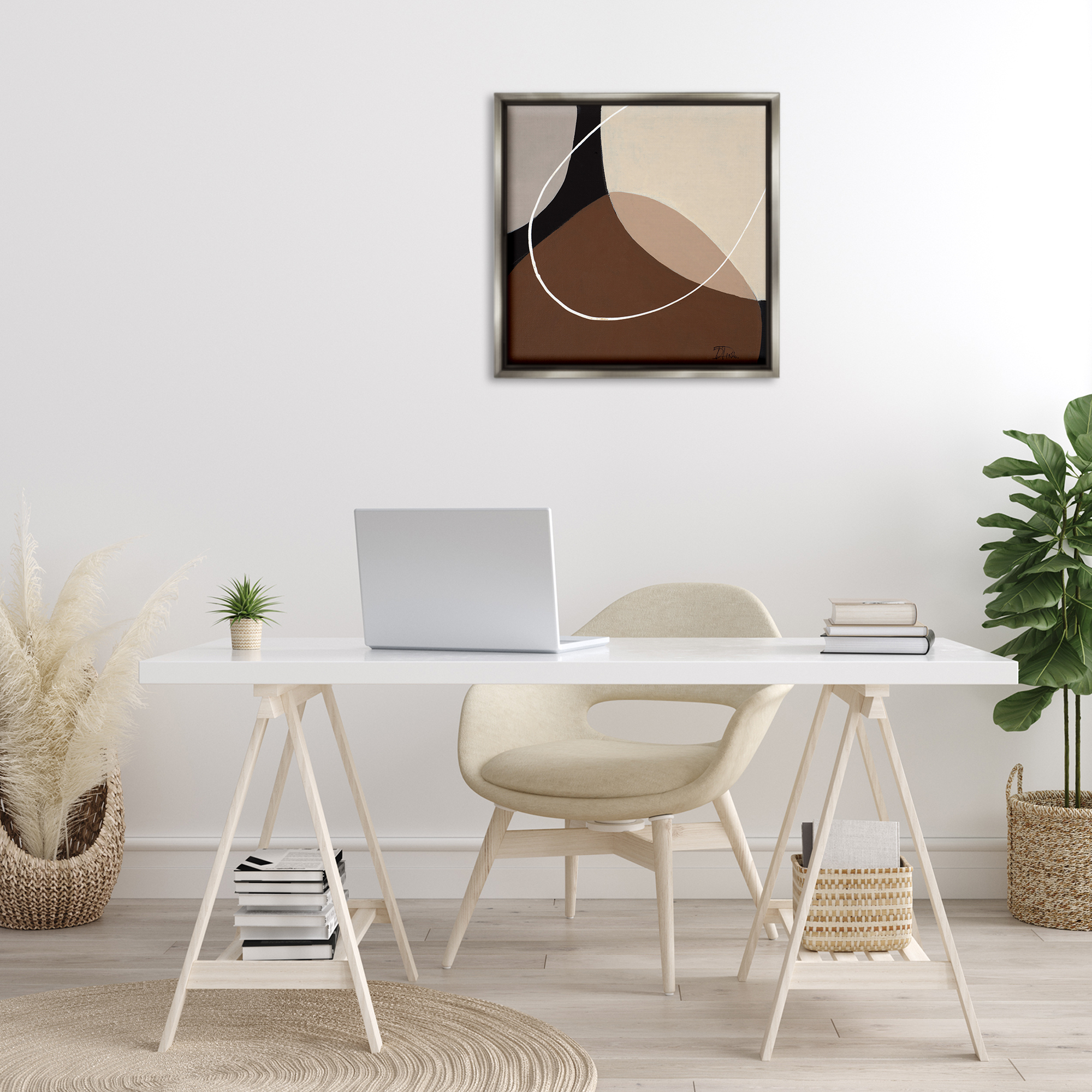 Stupell Industries Minimal Project Abstraction Abstract Painting Gray Floater Framed Canvas Art Print Wall Art, 25 x 25