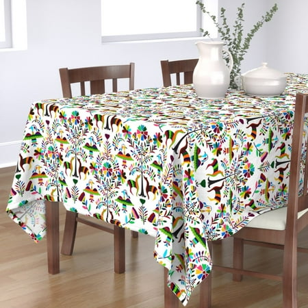 

Cotton Sateen Tablecloth 70 x 144 - Bright Grayhounds Rainbow Stripe Mexican Folk Art Otomi Pattern Puppies Greyhounds Print Custom Table Linens by Spoonflower