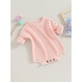 thumbnail image 4 of Musuos Infant Baby Girl Knitting Jumpsuit 3 6 9 12 24M Flower Embroidery Long Sleeve Round Neck Romper for Fall Winter, 4 of 9