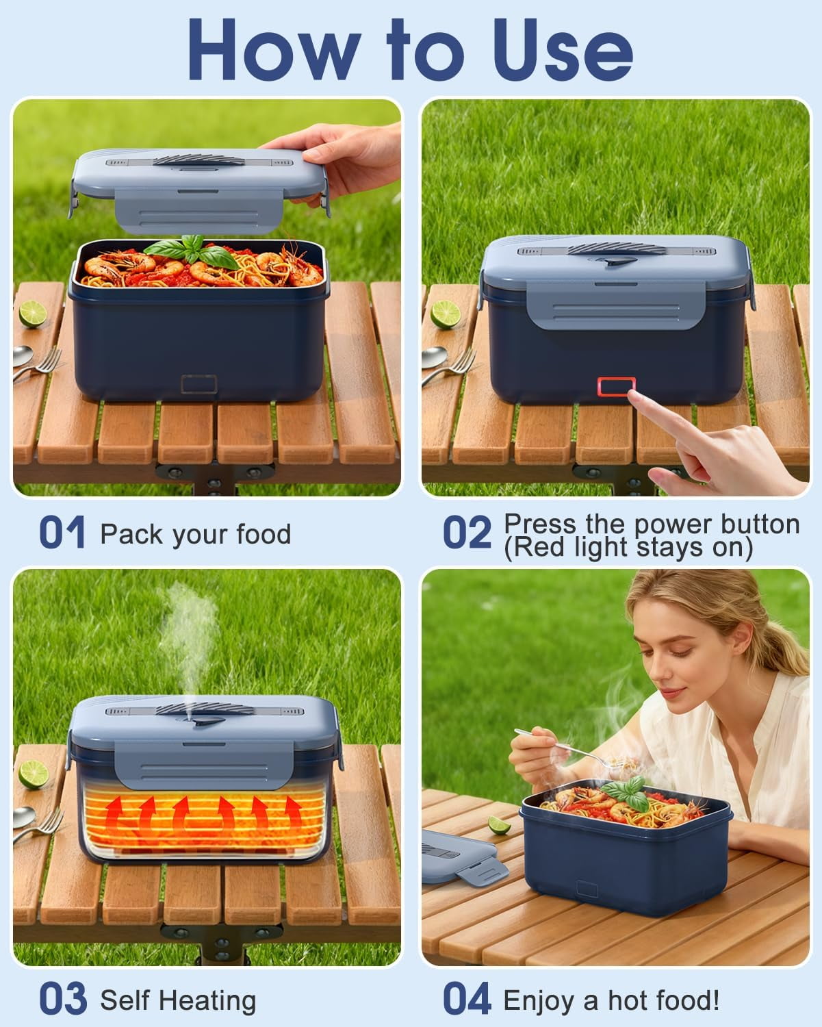 Cordless Electric Lunch Box for Adults, 1.8L Rechargeable Heated Lunch Box for Men, Portable Self-Heating Food Warmer for Car/Truck/Office Christmas White Elephant Gifts for Men Women