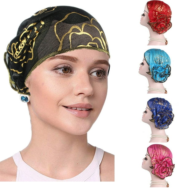 Visland Women Flower Elastic Turban Hat Mesh Beanie Head Scarf wrap
