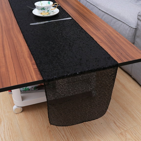 GOOHOCHY Black Sequin Table Runner Rectangular Glitter Runner Tablecloth for Wedding Party Christmas