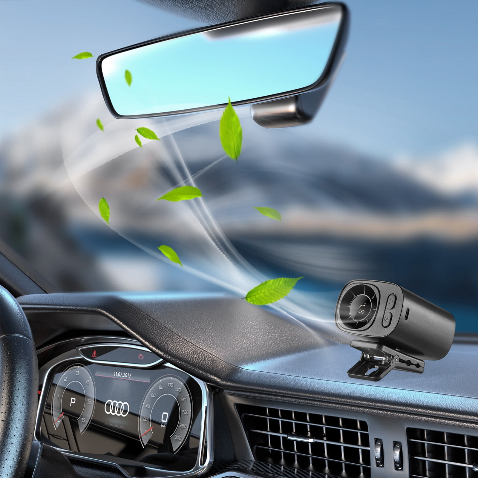 Portable Mini Car Air Conditioner Fan, USB Rechargeable Cooling Fan with LED Display for Auto Vehicle Use